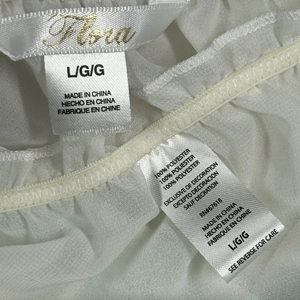 Flora Sheer Chemise Nightie L 2 Pc Set Lace Boudoir Coquette Lingerie White‎